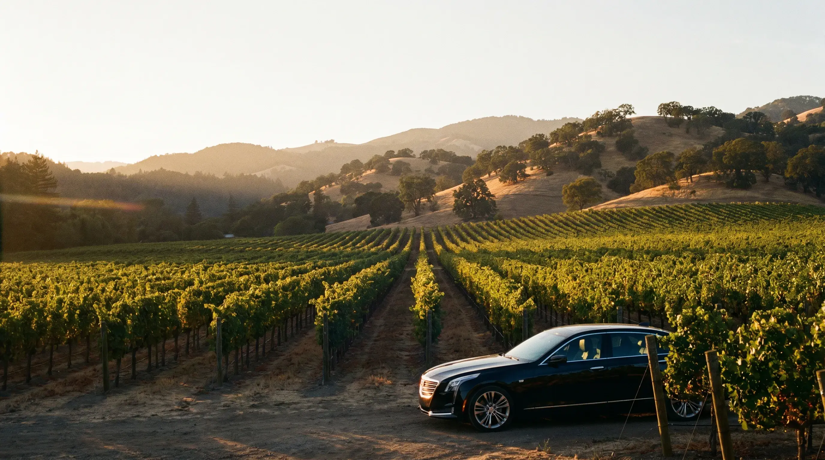 A Napa Valley vineyard at golden hour